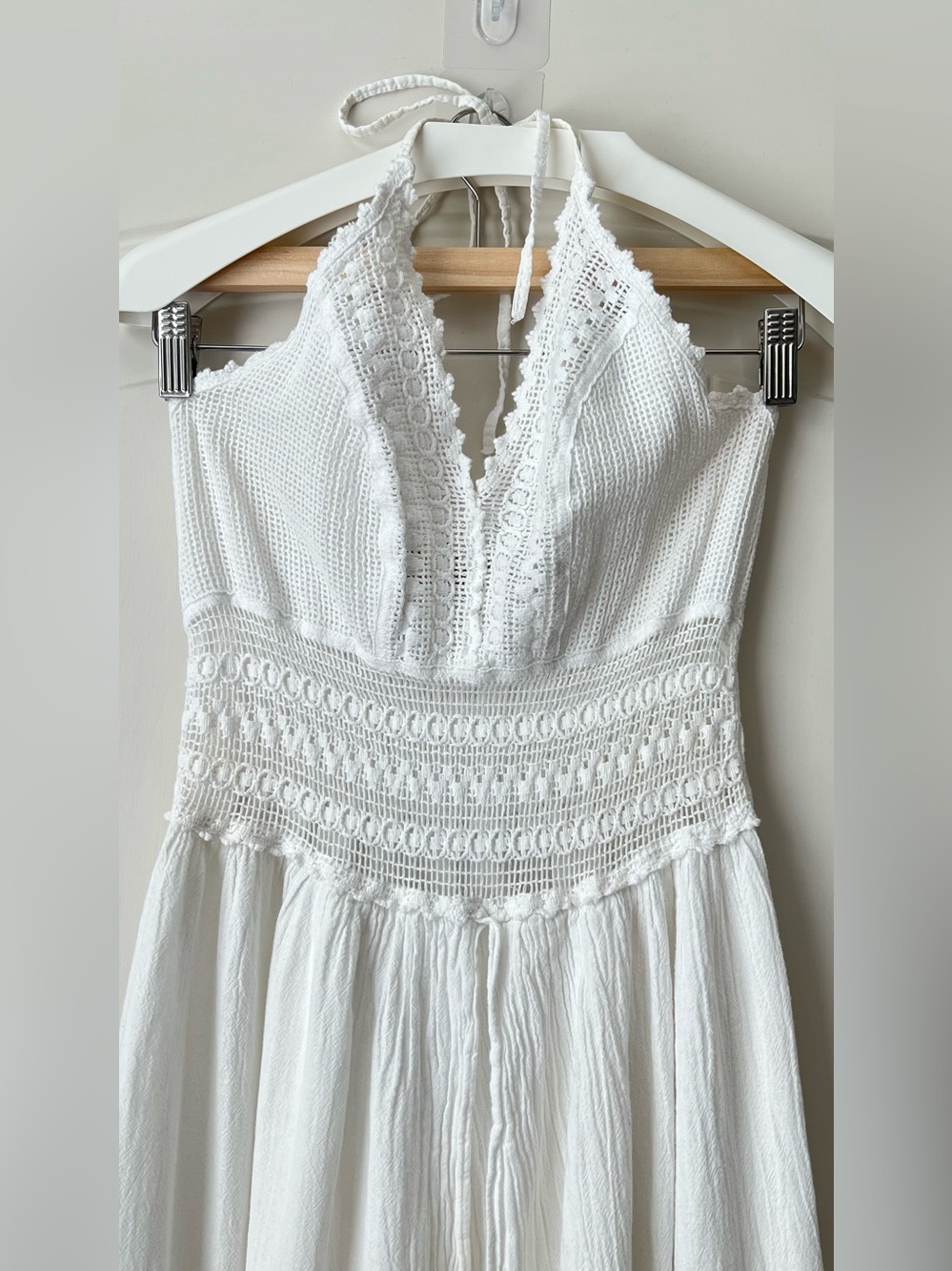 Seaspice Arabella Panel High Slit Midi Dress XL White Crochet Halter Resort - Picture 5 of 13
